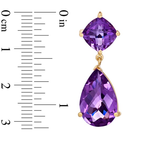 Pear and Cushion-Cut Amethyst Drop Earrings in 10K Gold