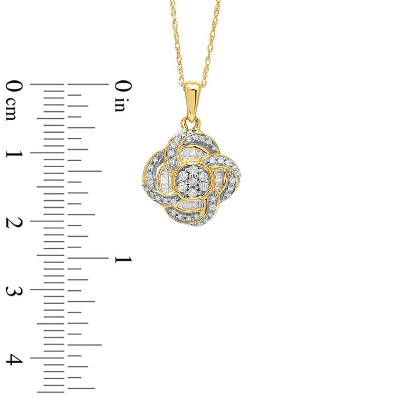 Main Image 2 of 1/3 CT. T.W. Baguette and Round Diamond Flower Petal Pendant in 10K Gold