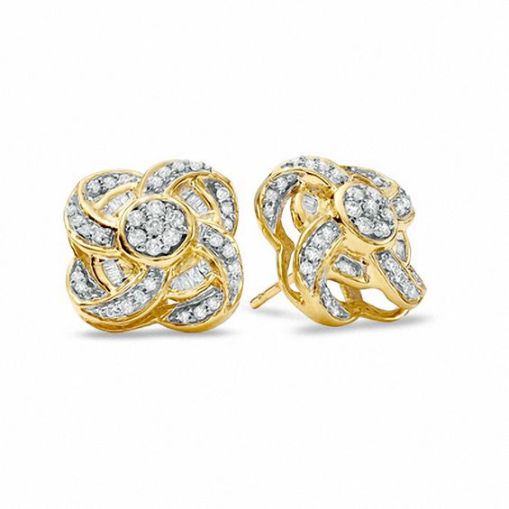 1/3 CT. T.w. Diamond Flower Petal Earrings in 10K Gold