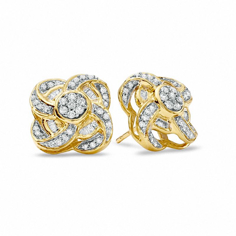 Main Image 1 of 1/3 CT. T.W. Diamond Flower Petal Earrings in 10K Gold