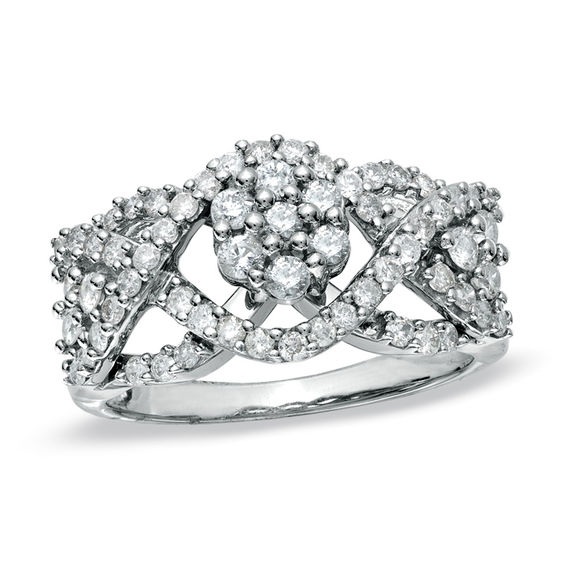 1 CT. T.w. Diamond Open Crisscross Flower Ring in 10K White Gold