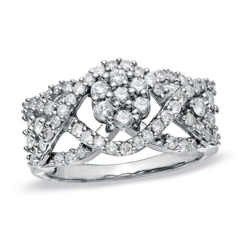 Main Image 1 of 1 CT. T.W. Diamond Open Crisscross Flower Ring in 10K White Gold