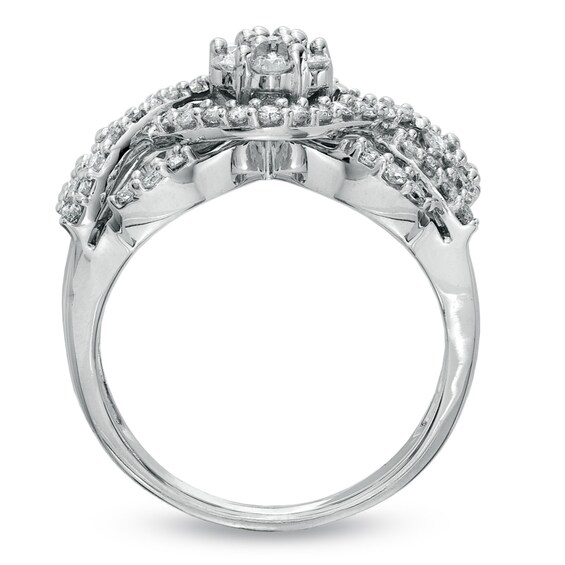 1 CT. T.w. Diamond Open Crisscross Flower Ring in 10K White Gold