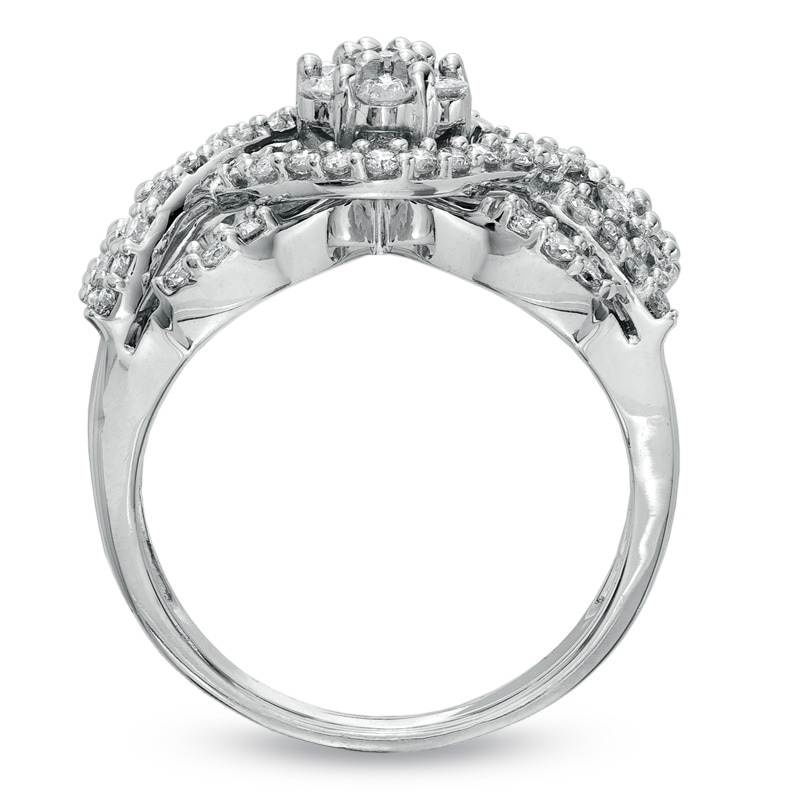 Main Image 2 of 1 CT. T.W. Diamond Open Crisscross Flower Ring in 10K White Gold