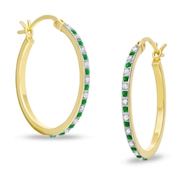 Emerald Fascination™ and Diamond Fascination™ Alternating Small Hoops in Sterling Silver with 18K Gold Plating