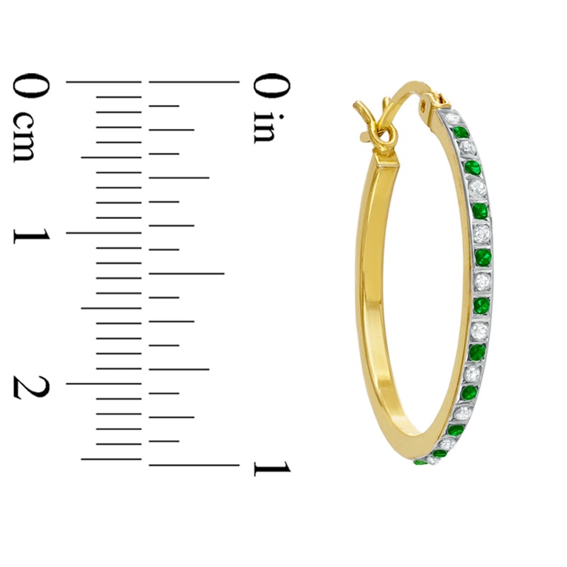 Emerald Fascination™ and Diamond Fascination™ Alternating Small Hoops in Sterling Silver with 18K Gold Plating