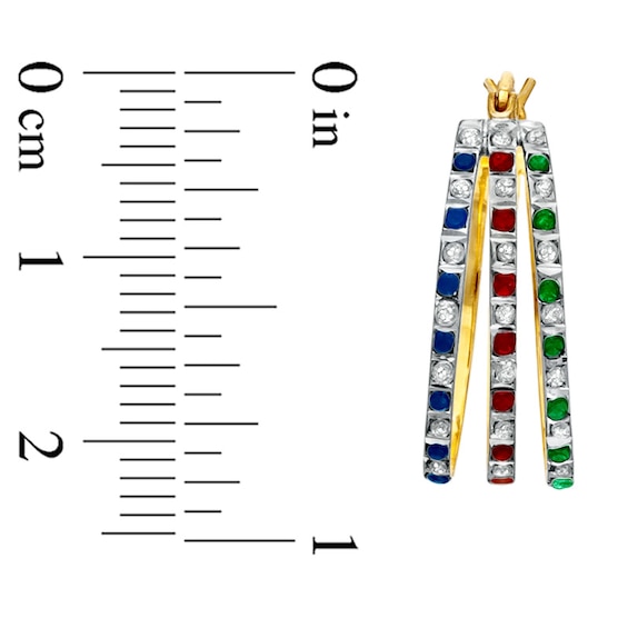 Multi Gemstone Fascinationâ¢ and Diamond Fascinationâ¢ Triple Hoop Earrings in Sterling Silver with 18K Gold Plating