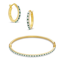 Emerald Fascination™ and Diamond Fascination™ Hoop and Bangle Set in Sterling Silver with 18K Gold Plating