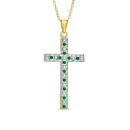 Emerald Gemstone Fascination™ and Diamond Fascination™ Cross Pendant in Sterling Silver with 18K Gold Plating