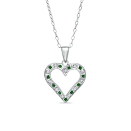 Emerald Gemstone Fascination™ and Diamond Fascination™ Heart Pendant in Sterling Silver with Platinum Plating