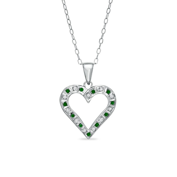 Emerald Gemstone Fascination™ and Diamond Fascination™ Heart Pendant in Sterling Silver with Platinum Plating