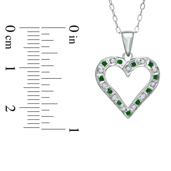 Emerald Gemstone Fascination™ and Diamond Fascination™ Heart Pendant in Sterling Silver with Platinum Plating