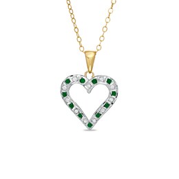 Emerald Gemstone Fascination™ and Diamond Fascination™ Heart Pendant in Sterling Silver with 18K Gold Plating