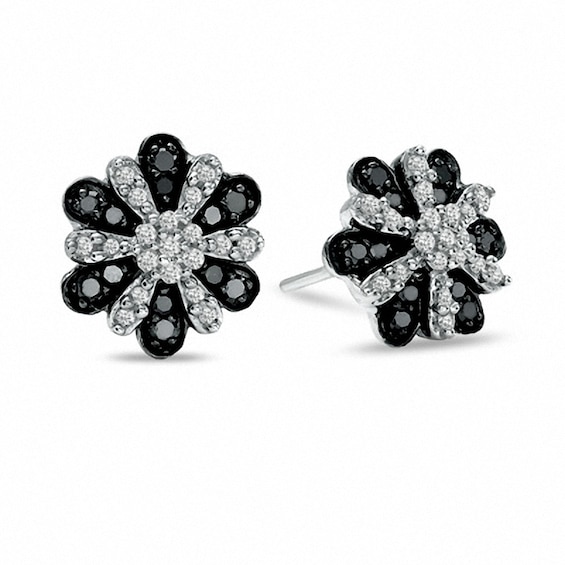1/3 CT. T.w. Enhanced Black and White Diamond Daisy Earrings in 10K White Gold