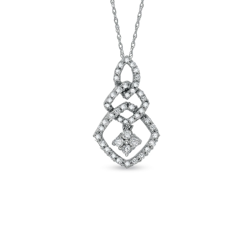 Main Image 1 of 1/2 CT. T.W. Diamond Triple Square Pendant in 10K White Gold
