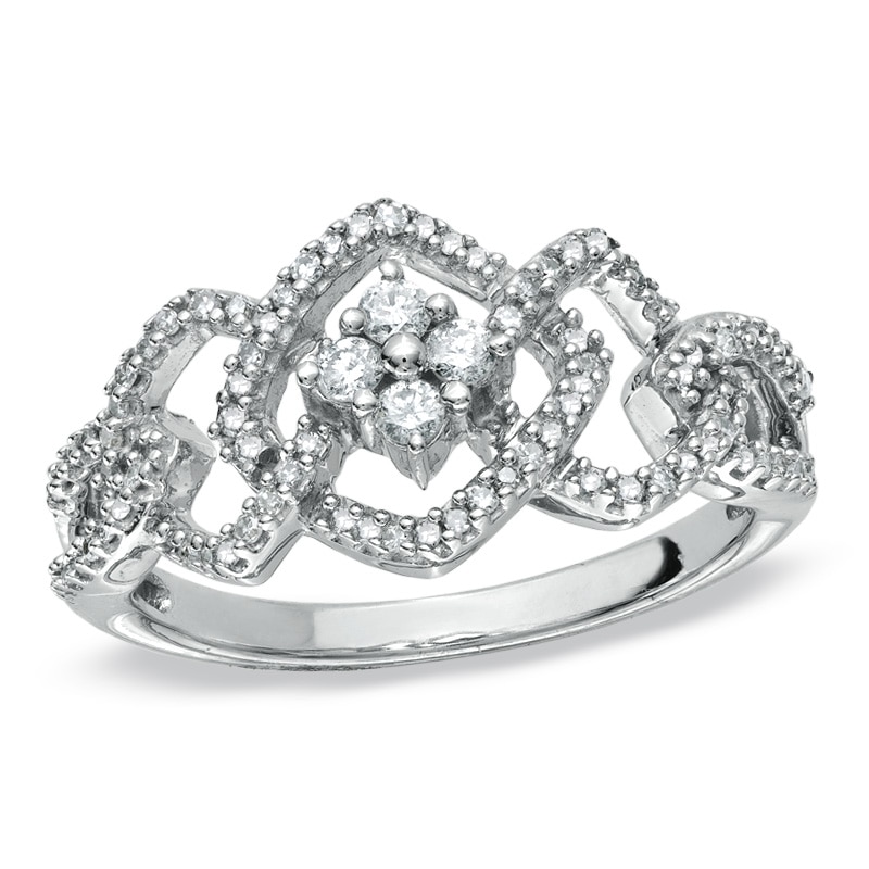 Main Image 1 of 1/3 CT. T.W. Diamond Triple Square Ring in 10K White Gold