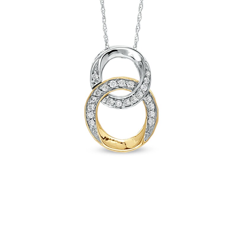 Main Image 1 of 1/5 CT. T.W. Diamond Double Circle Pendant in 10K Two-Tone Gold