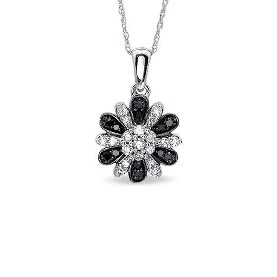 1/3 CT. T.w. Enhanced Black and White Diamond Daisy Pendant in 10K White Gold