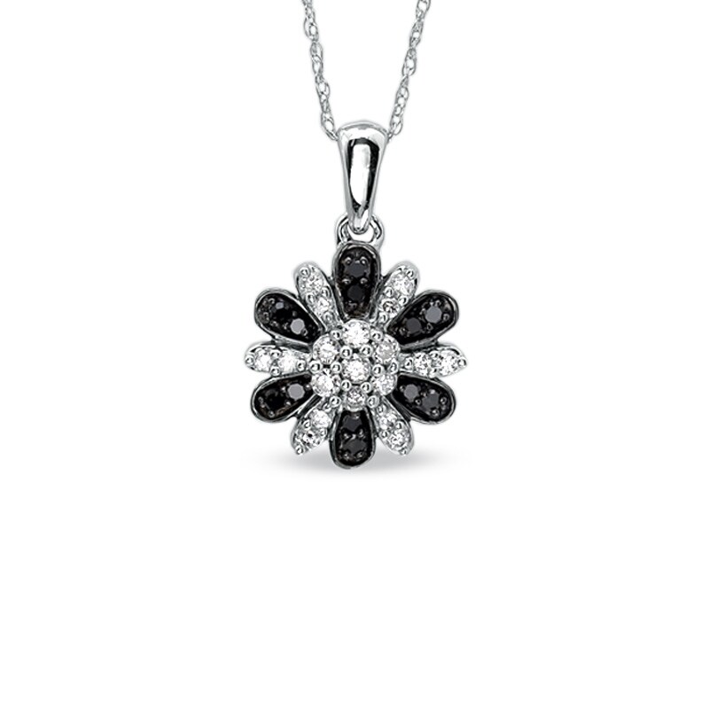 Main Image 1 of 1/3 CT. T.W. Enhanced Black and White Diamond Daisy Pendant in 10K White Gold