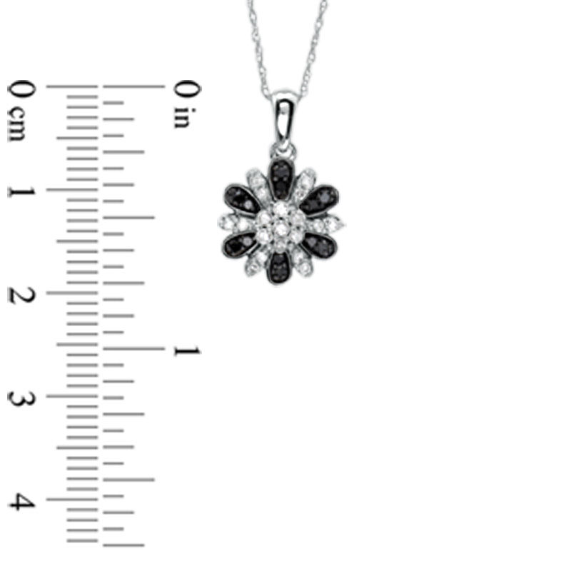 Main Image 2 of 1/3 CT. T.W. Enhanced Black and White Diamond Daisy Pendant in 10K White Gold
