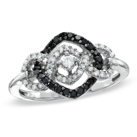 1/3 CT. T.w. Enhanced Black and White Diamond Fashion Ring in 10K White Gold