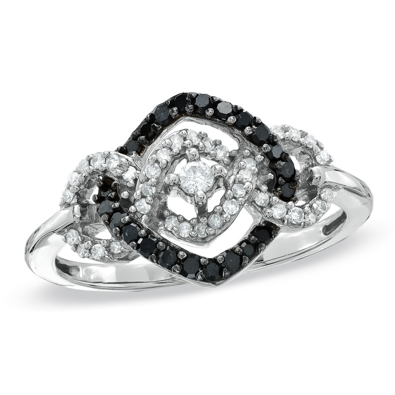 Main Image 1 of 1/3 CT. T.W. Enhanced Black and White Diamond Fashion Ring in 10K White Gold