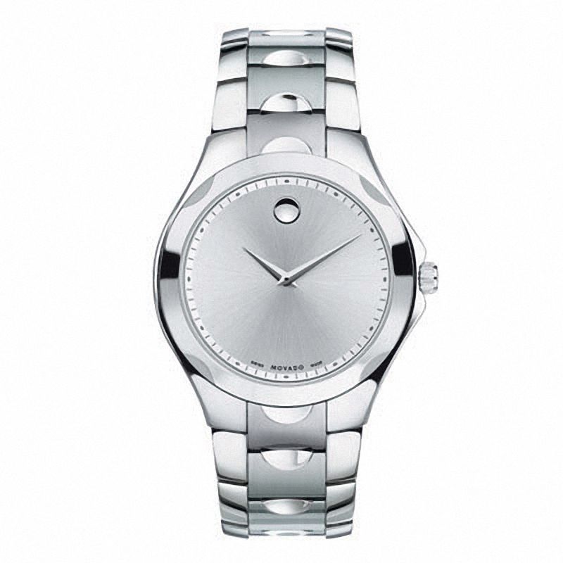 Men's Movado Luno Stainless Steel Watch with Silver Dial (Model: 0606379)