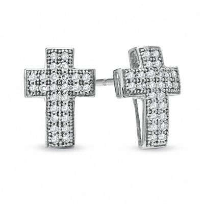 White Gold Electroplated Crystal Rhinestone Cross Cufflinks