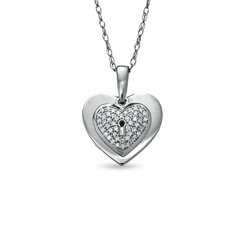 1/10 CT. T.W. Diamond Heart Lock Pendant in 10K White Gold Zales