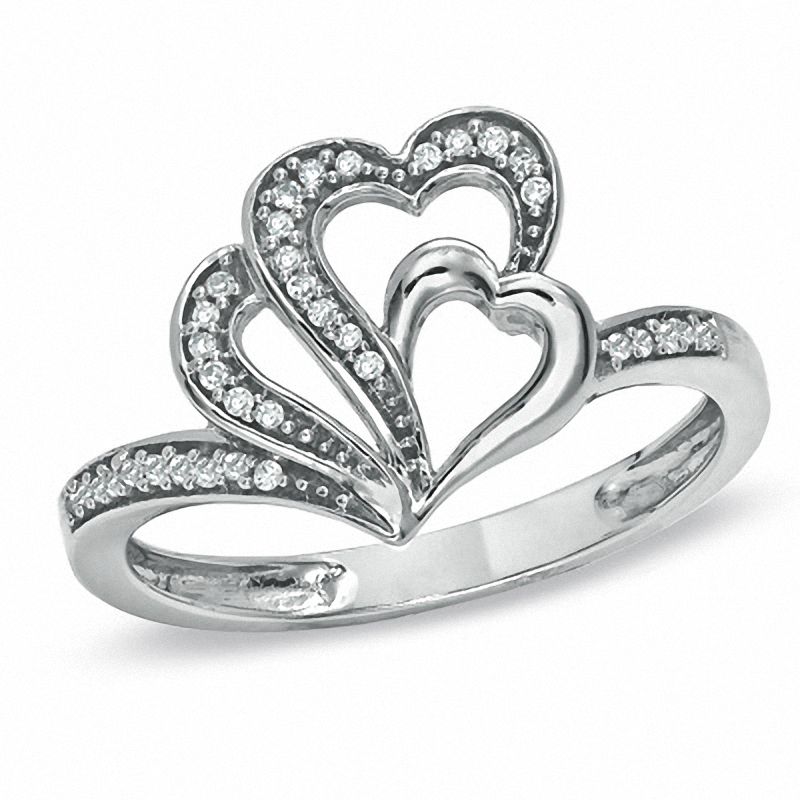 Main Image 1 of 1/10 CT. T.W. Diamond Multi Heart Ring in 10K White Gold