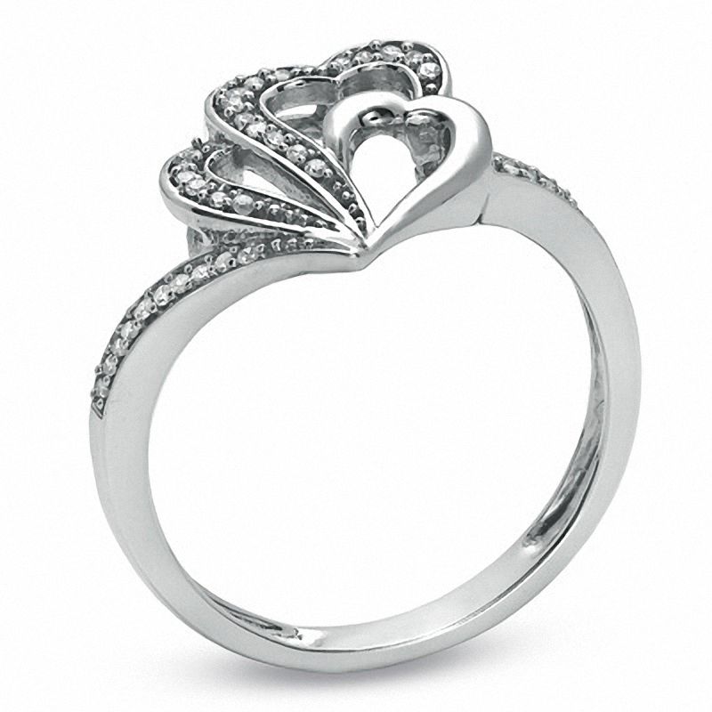 Main Image 2 of 1/10 CT. T.W. Diamond Multi Heart Ring in 10K White Gold