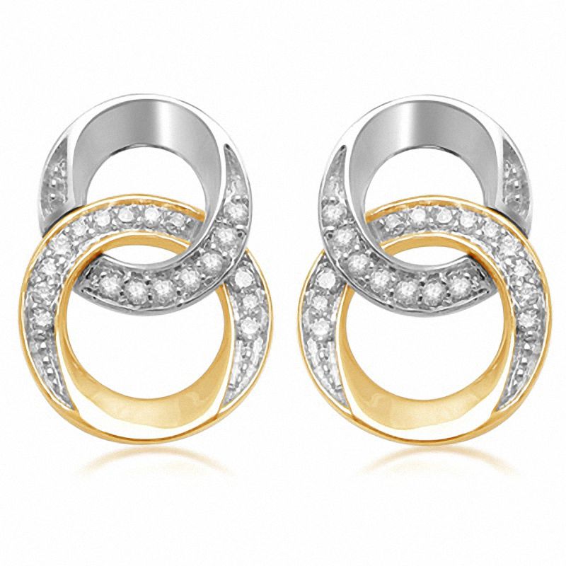 Main Image 1 of 1/5 CT. T.W. Diamond Double Circle Drop Earrings in 10K Two-Toned Gold