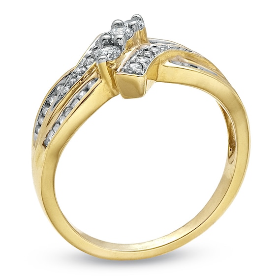 1/2 CT. T.w. Diamond Bypass Three Stone Ring in 10K Gold