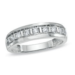 Mens Rings Zales Men S 1 3 Ct T W Diamond Wedding Band In 10k White Gold