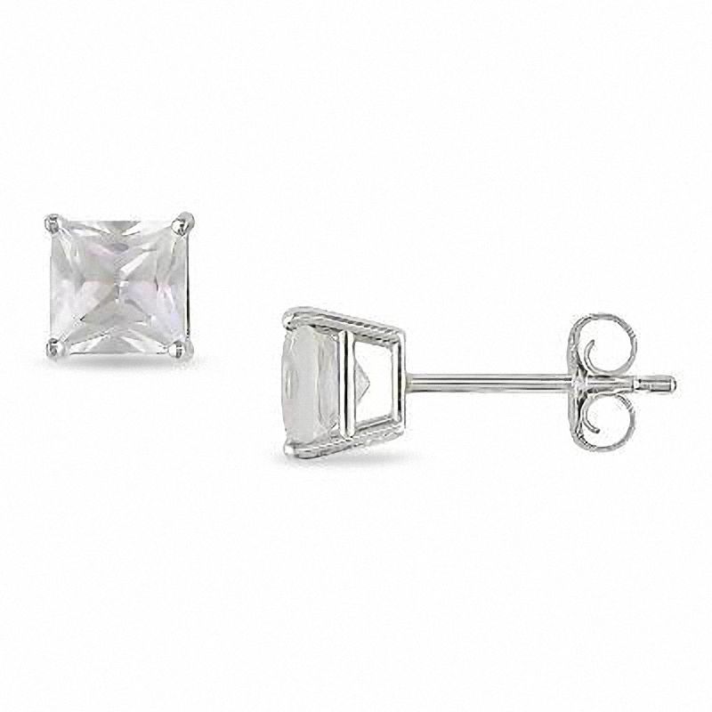 3.5mm Princess-Cut Lab-Created White Sapphire Stud Earrings in 10K White Gold
