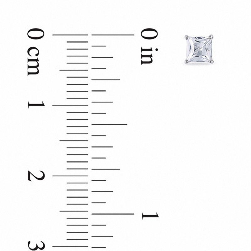 Main Image 2 of 3.5mm Princess-Cut Lab-Created White Sapphire Stud Earrings in 10K White Gold