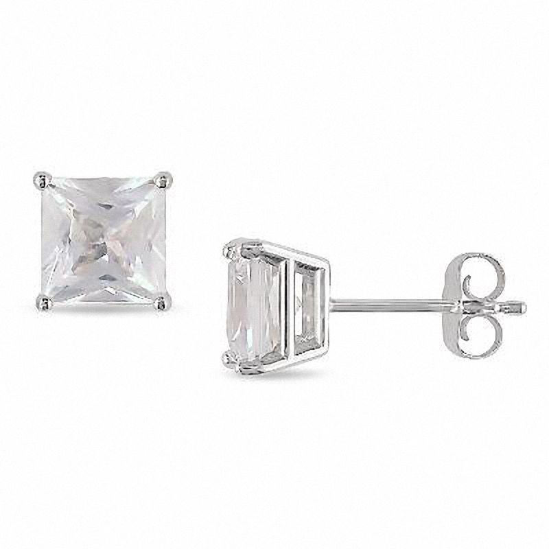 5.5mm Princess-Cut Lab-Created White Sapphire Stud Earrings in 10K White Gold