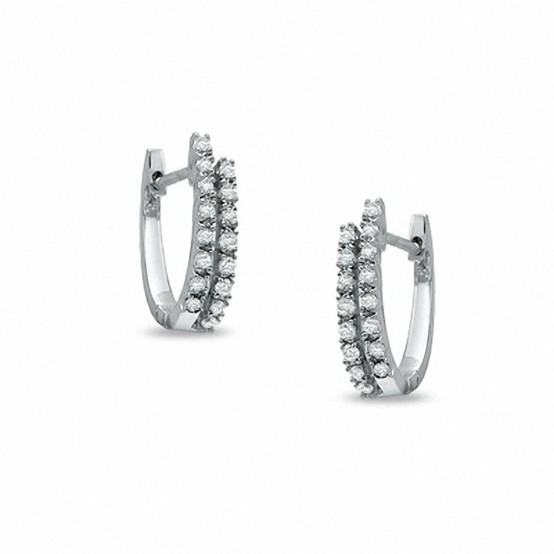Main Image 1 of 1/4 CT. T.W. Diamond Hoop Earrings in 10K White Gold