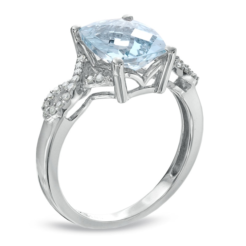 Cushion-Cut Aquamarine and Diamond Accent Ring in 10K White Gold