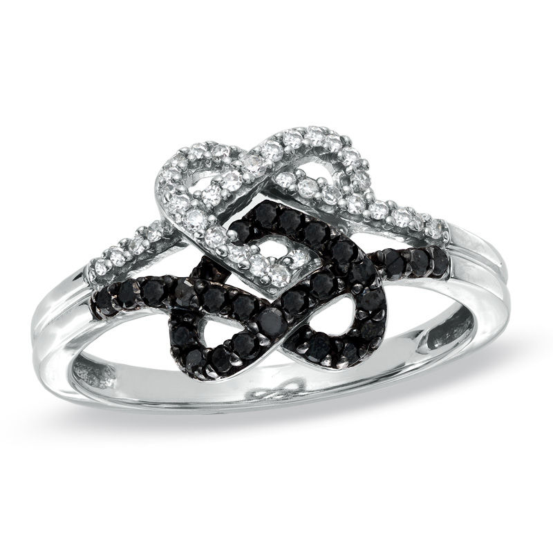 Main Image 1 of 1/3 CT. T.W. Enhanced Black and White Diamond Pretzel Ring in 10K White Gold