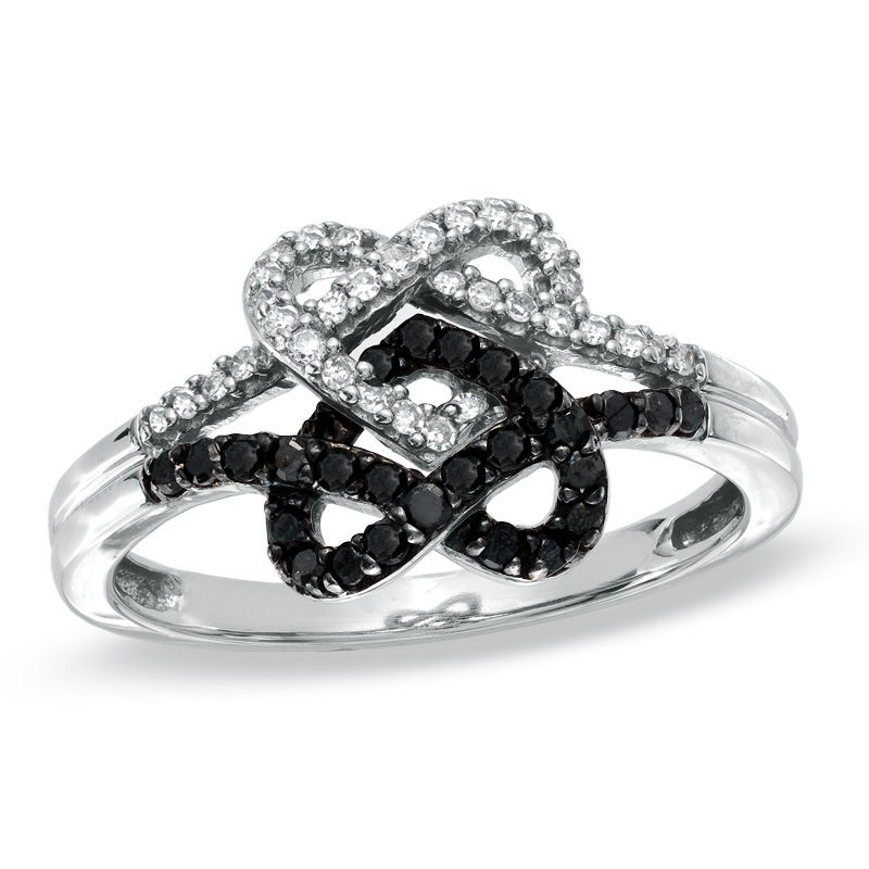 1/3 CT. T.W. Enhanced Black and White Diamond Pretzel Ring in 10K White Gold