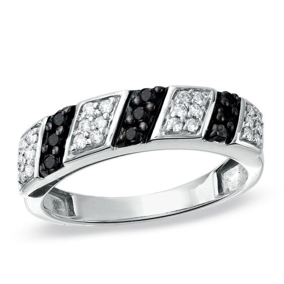 1/3 CT. T.w. Enhanced Black and White Diamond Striped Ring in 10K White Gold
