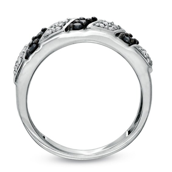 1/3 CT. T.w. Enhanced Black and White Diamond Striped Ring in 10K White Gold