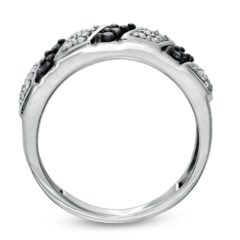 Main Image 2 of 1/3 CT. T.W. Enhanced Black and White Diamond Striped Ring in 10K White Gold
