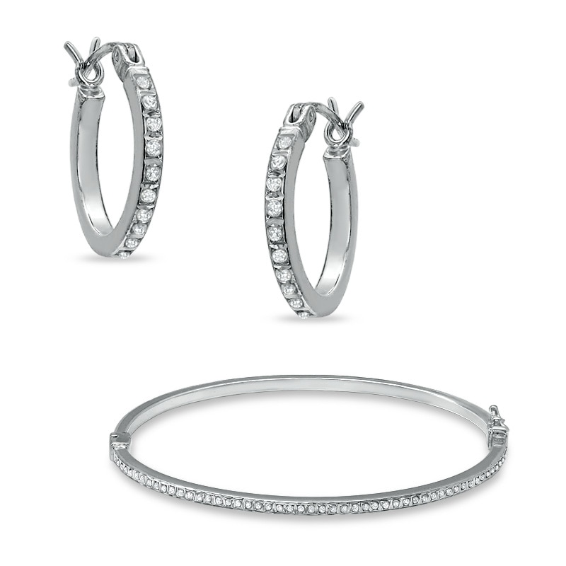 Main Image 1 of Diamond Fascination™ Hoop Earrings and Bangle Set in Sterling Silver