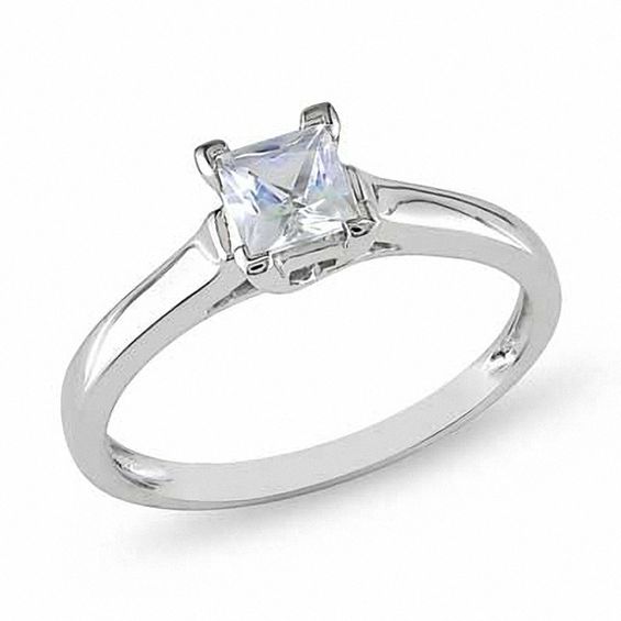 4 5 0mm Princess Cut Lab Created White Sapphire Solitaire Promise Ring In 10k White Gold