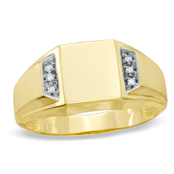 Men's Diamond Accent Parallel Signet Ring in 10K Gold | Gold Rings ...