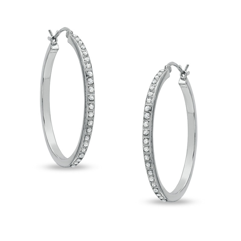 Diamond Fascination™ 33.0mm Round Hoop Earrings in Sterling Silver | Zales