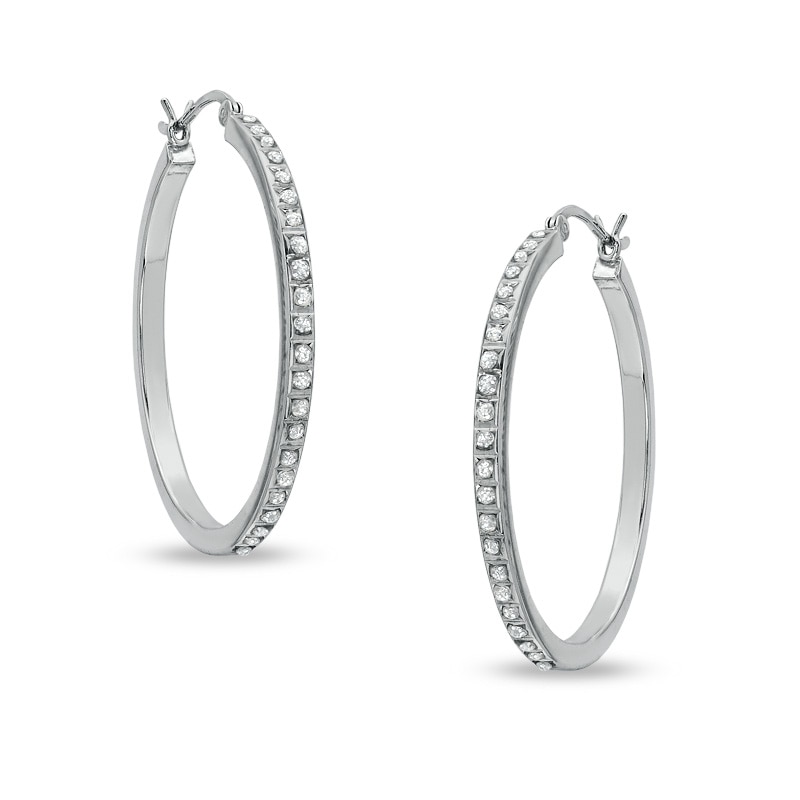 Main Image 1 of Diamond Fascination™ 33.0mm Round Hoop Earrings in Sterling Silver