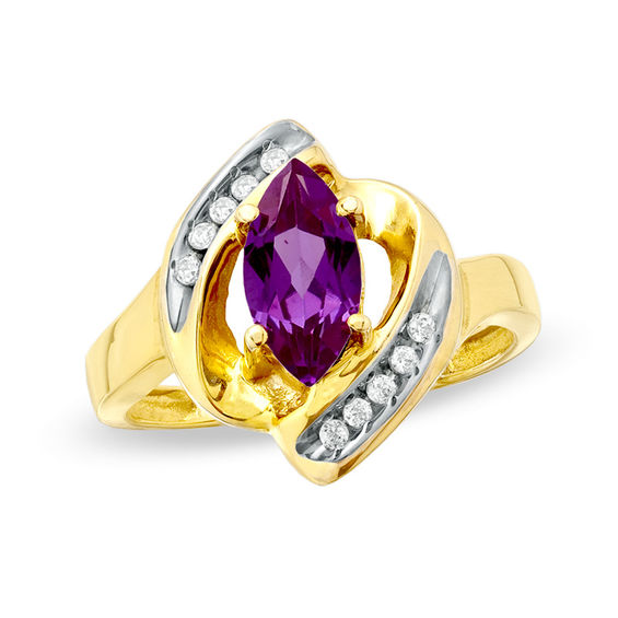 Marquise Lab-Created Alexandrite and Diamond Accent Ring in 10K Gold Marquise Lab-Created Alexandrite and Diamond Accent Ring in 10K Gold